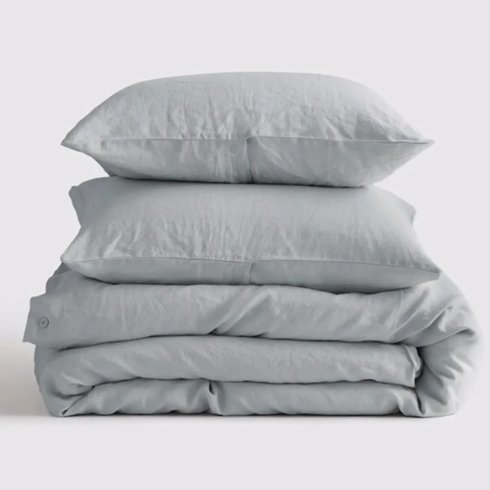 Quince European Linen King Duvet Cover Set With 2 Shams in Mist